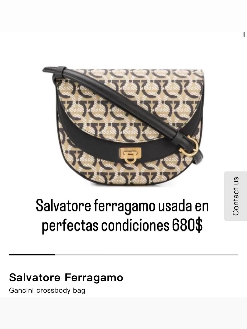 Salvatore Ferragamo Beige and Black Gancini Crossbody with Gold Hardware